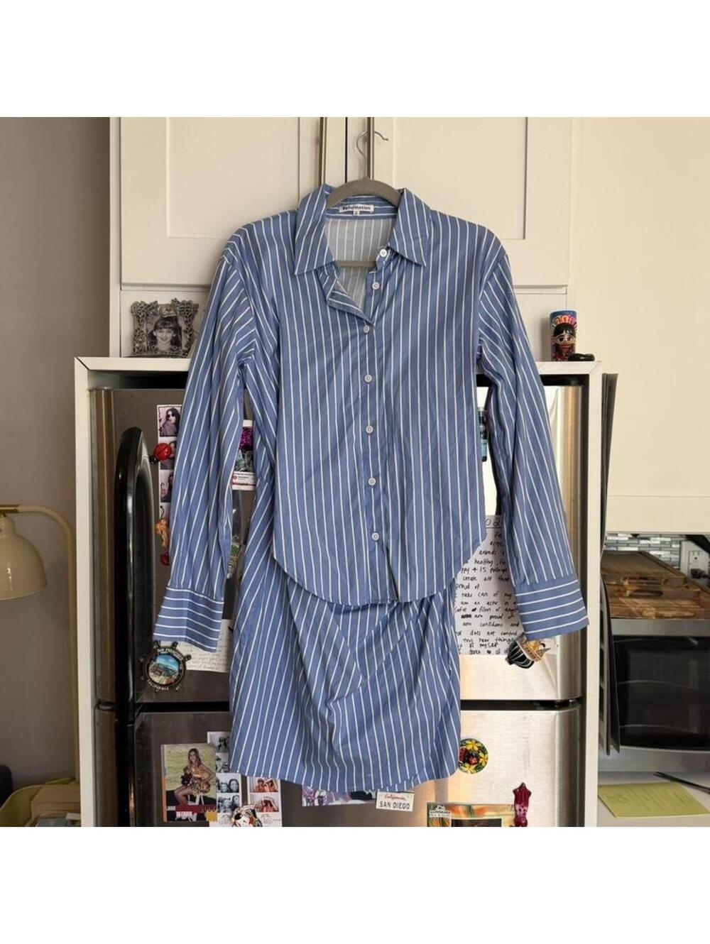 Reformation Stripped Button Down Dress